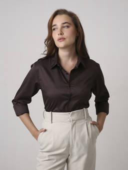 BLNK - Brown Women's Solid Satin Formal Shirt