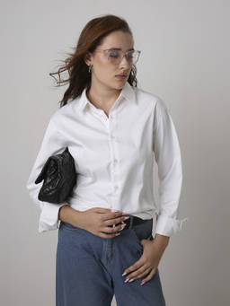 BLNK - White Women's Solid Satin Formal Shirt