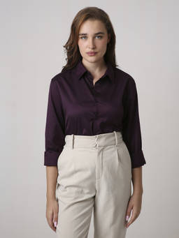 BLNK - Wine Women's Solid Satin Formal Shirt