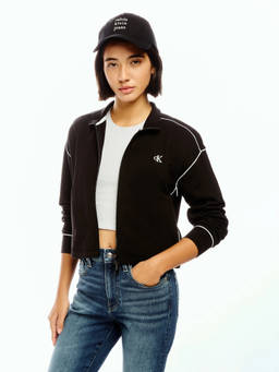 Calvin Klein - Black Relaxed Fit Cotton Mock Neck Bomber Jacket
