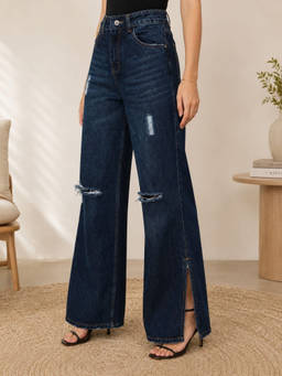 STREET 9 - Blue Flared Slash Knee Jeans