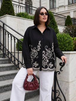 ZUMMER - Women Black Embroidered Shirt