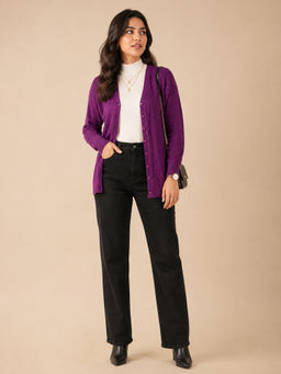 Creative Line - Women Teal Green V Neck Cardigan