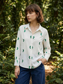 ZUMMER - Women Off White Embroidered Shirt