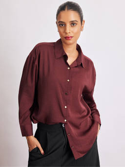 The Label Life - Burgundy Hammered Satin Shirt