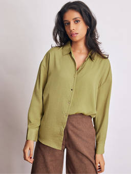 The Label Life - Wasabi Lime Hammered Satin Shirt