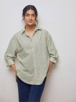 The Label Life - Olive Striped Oversized Shirt