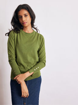 The Label Life - Chartreuse Buttoned Cuff Knit Sweater