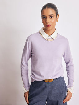 The Label Life - Pale Lavender Buttoned Cuff Knit Sweater