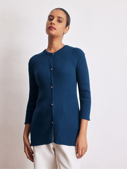 The Label Life - Navy Blue Knit Slit Sleeve Cardigan