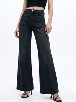 Outzidr - Black Front Pocket Straight Fit Jeans