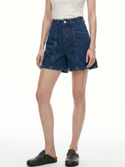 Outzidr - Blue High Waisted Slit Pockets Relaxed Shorts