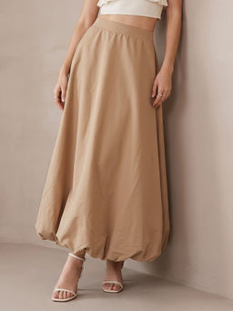Outzidr - Beige High Waisted Box Pleated Skirt