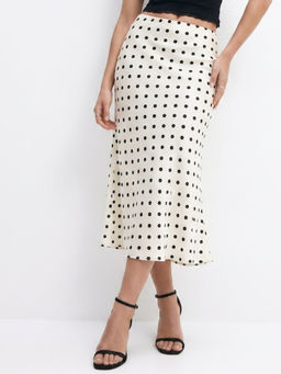 Outzidr - White Polka Dotted Flared Skirt