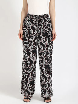 Calvin Klein - Black Straight Fit Printed Mid Rise Trouser