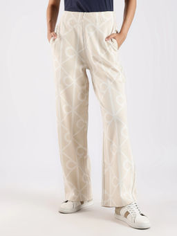 Calvin Klein - Beige Wide Leg Fit Logo Mid Rise Trouser