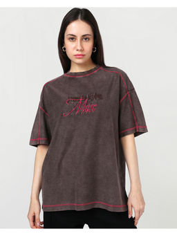 Bewakoof - Shaved Chocolate Brown Graphic Printed Oversized T-Shirt