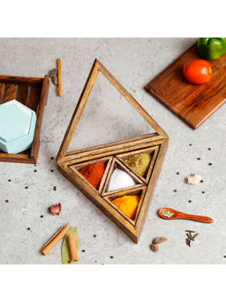 eCraftIndia - 4 Triangle Compartments Handcrafted Wooden Spice Box
