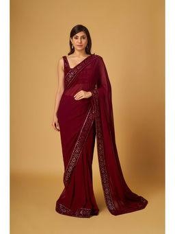 Maisolos - Maroon Abla Work Saree With Blouse