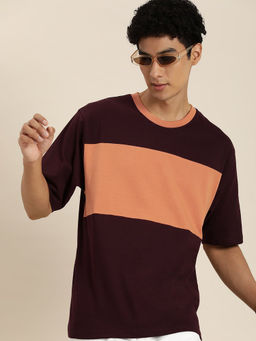 DILLINGER - Maroon Colorblocked Oversized T-Shirt