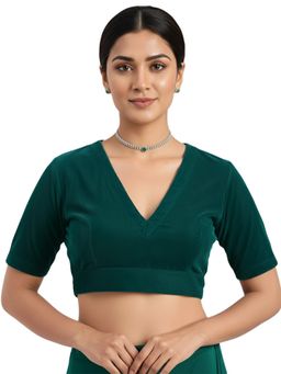 Thevasa - Women Teal Velvet Deep Teal Divine Depth Stitched Blouse