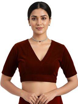 Thevasa - Women Velvet Maroon Divine Depth Stitched Blouse