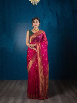 EXCLUSIVA - Pink Pure Organza Silk & Meenakari Weaving Saree with Unstitched Blouse
