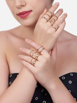 Zaveri Pearls - Set of 15 Gold Tone Contemporary Stackable Rings-ZPFK13634