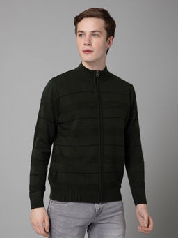 Cantabil - Men's Olive Solid Full Sleeves Casual Sweater