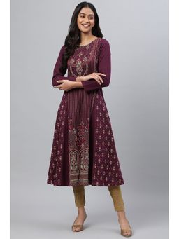 Aurelia - Purple Floral Printed Winter Kurta