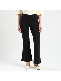 Madame - Side Zipper Flared Black Knitted Moss Trousers