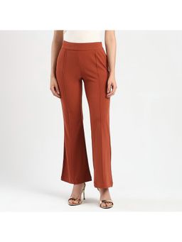 Madame - Front Seam Detail Rust Red Wide Leg Trousers