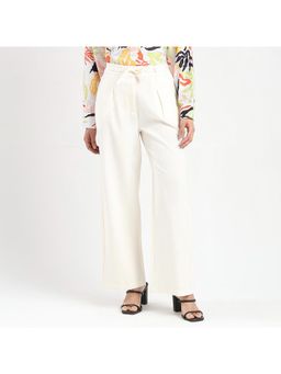 Madame - Drawstring Waist Straight Fit Ivory Trousers