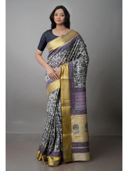Unnati Silks - Cream Pure Handloom Bengal Tusshar Silk Saree with Unstitched Blouse