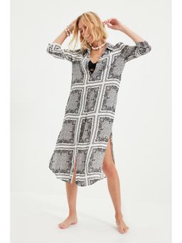 Trendyol - Mono Print Loose Shirt Kaftan Dress