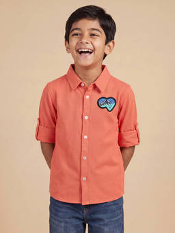 Allen Solly Junior - Boys Peach Slim Fit Textured Casual Shirt Peach
