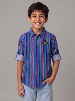 Allen Solly Junior - Boys Blue Slim Fit Stripe Casual Shirt