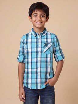 Allen Solly - Boys Blue Slim Fit Check Casual Shirt