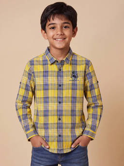 Allen Solly - Boys Yellow Slim Fit Check Casual Shirt