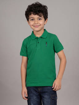 Allen Solly - Boys Green Regular Fit Solid Polo Neck T-shirt