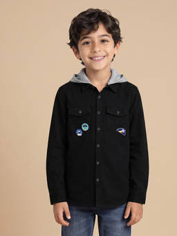 Allen Solly - Boys Black Slim Fit Solid Casual Shirt