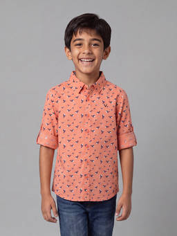 Allen Solly - Boys Peach Slim Fit Print Casual Shirt