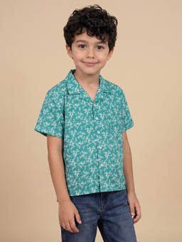 Allen Solly - Boys Green Regular Fit Print Casual Shirt