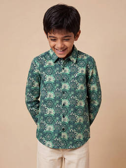 Allen Solly - Boys Green Slim Fit Print Casual Shirt