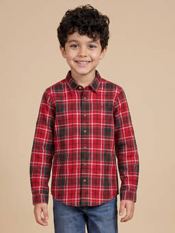 Allen Solly - Boys Red Slim Fit Check Casual Shirt