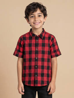 Allen Solly - Boys Red Slim Fit Check Casual Shirt