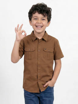 Allen Solly - Boys Brown Regular Fit Solid Casual Shirt