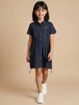 Allen Solly - Girls Navy Solid Regular Fit Casual Knee Dress