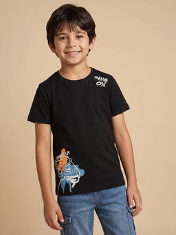 Allen Solly - Boys Black Regular Fit Graphic Print Crew Neck T-Shirt