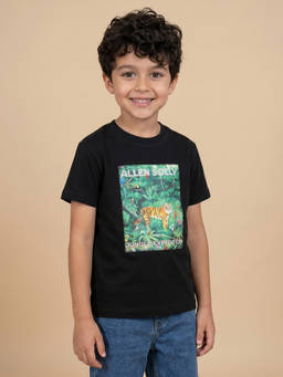 Allen Solly - Boys Black Graphic Print Crew Neck T-Shirt